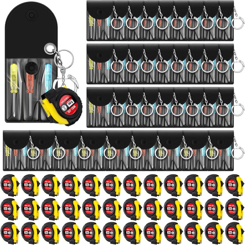 Jutom 72 Pcs Mini Tape Measure Keychain Bulk Mini Screwdriver Keychain Set Adult Tool Party for Men Valentine's Day Gifts - Image 1